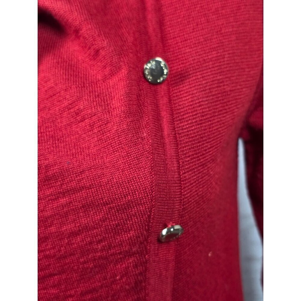 Calvin Klein Red Wool Knit Cardigan Wrap Sweater Women Sz S Decorative Gold Btns - Picture 11 of 13